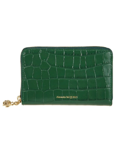 Shop Alexander Mcqueen Logo Zip Around Wallet In Emerald