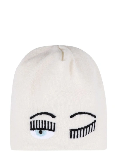 Shop Chiara Ferragni Flirting Knitted Beanie In Panna