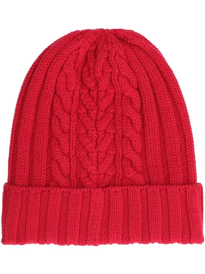 Shop Moncler Cable Knit Beanie In Red