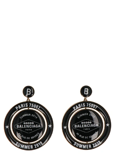 Shop Balenciaga Casino Earp Round Earrings In Black