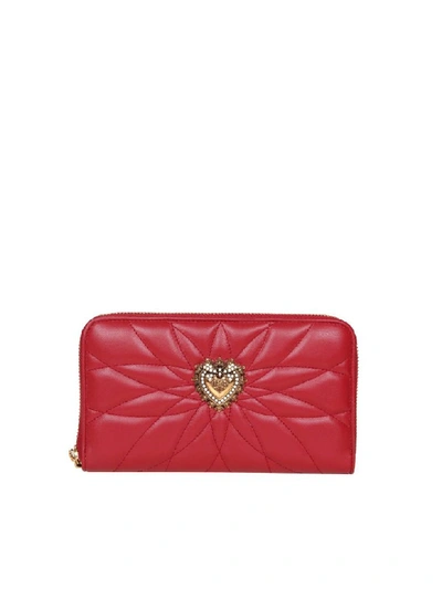 Shop Dolce & Gabbana Devotion Wallet In Matelasse Nappa In Red
