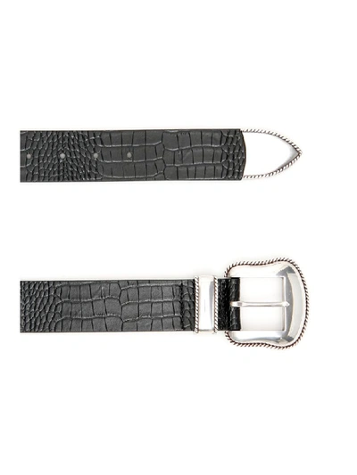 Shop B-low The Belt Croc Print Villain Belt In Black Silver (black)