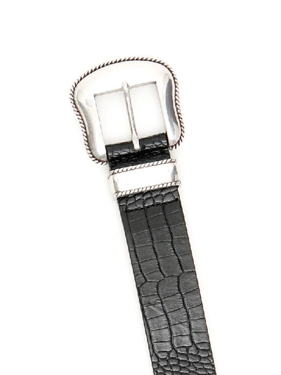 Shop B-low The Belt Croc Print Villain Belt In Black Silver (black)