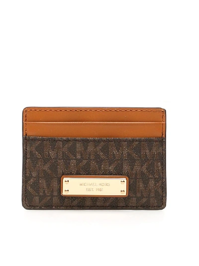 Shop Michael Michael Kors Monogram Cardholder In Brown (brown)