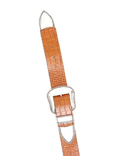 Shop B-low The Belt Rouge Croco Belt With Double Buckle In Cognac Silver (brown)