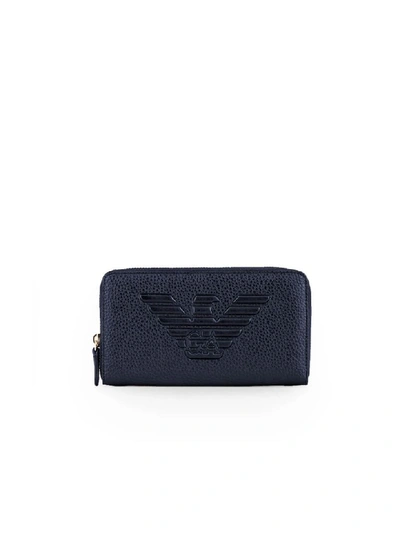 Shop Emporio Armani Blue Zip Wallet In Zen Blue (blue)