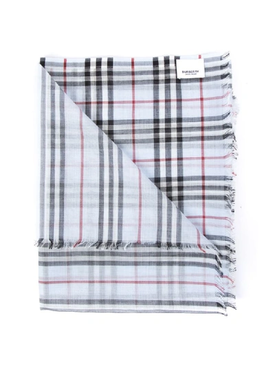 Shop Burberry Wool & Silk Check Vintage Scarf In Pale Blue