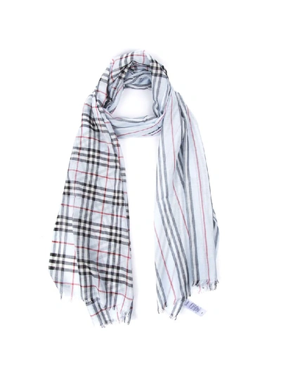 Shop Burberry Wool & Silk Check Vintage Scarf In Pale Blue