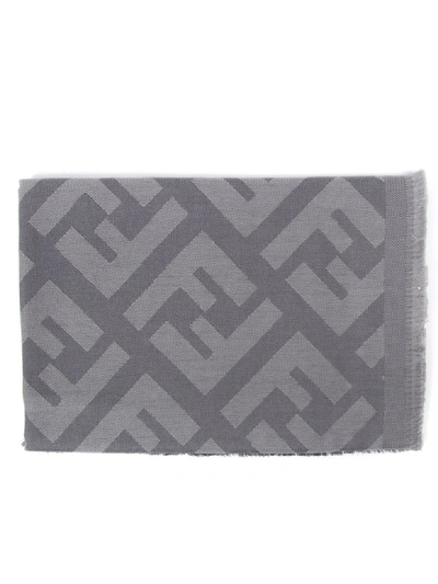 Shop Fendi Monogram Grey Wool & Cashmere Shawl