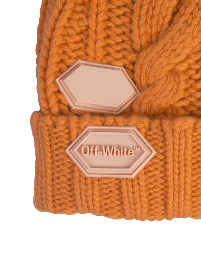 Shop Off-white Knitted Hat In Arancione