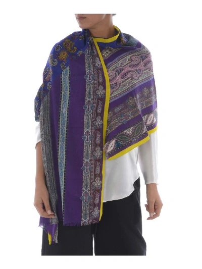 Shop Etro Scarf In Viola/giallo