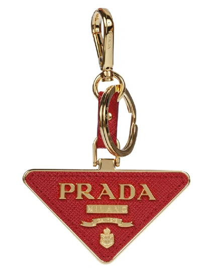 Shop Prada Logo Keyring In Fuoco