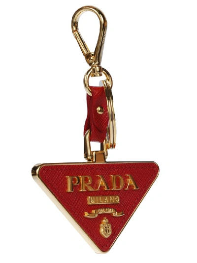 Shop Prada Logo Keyring In Fuoco