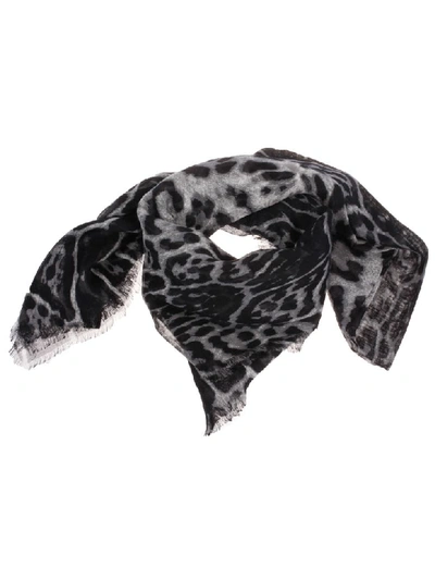 Shop Saint Laurent Leopard Print Scarf In Graphite/black