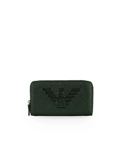 Shop Emporio Armani Dark Green Zip Wallet In Verde