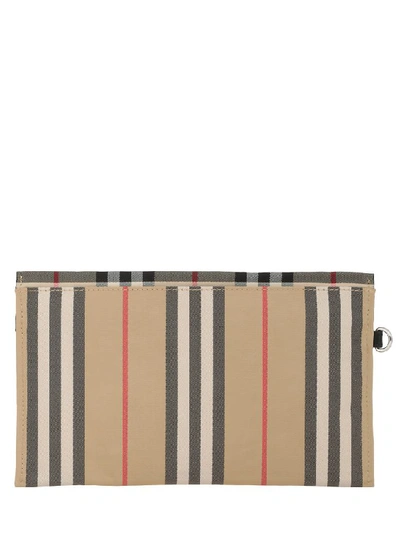 Shop Burberry Pebbled Icon Stripe Document Holder In Archive Beige