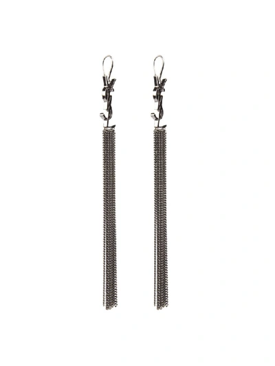 Shop Saint Laurent Ruthenium Color Brass Monogram Earrings