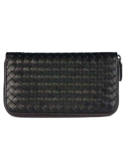Shop Bottega Veneta Weave Pattern Zip Around Wallet In Black