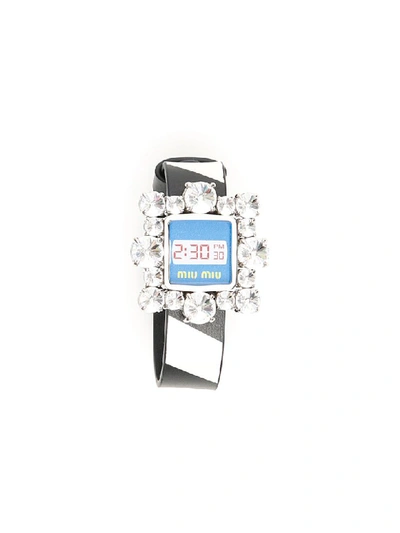 Shop Miu Miu Crystal-embellished Bracelet In Acciaio Mare