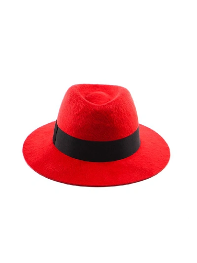 Shop Saint Laurent Fedora Hat In Red/black
