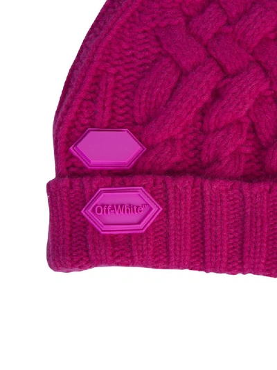 Shop Off-white Knitted Hat In Fucsia