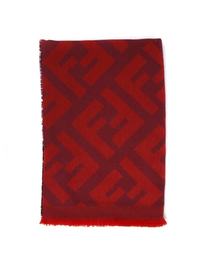 Shop Fendi Monogram Beige Wool & Cashmere Shawl In Red