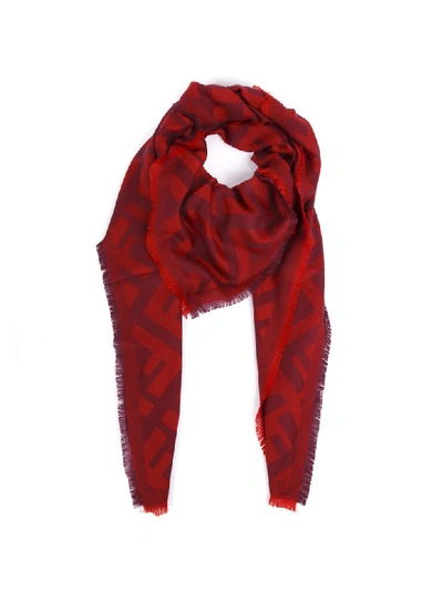 Shop Fendi Monogram Beige Wool & Cashmere Shawl In Red