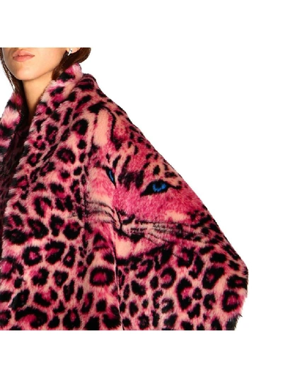 Shop Alberta Ferretti Maxi Scarf In Animalier Faux Fur With Tiger In Fuchsia
