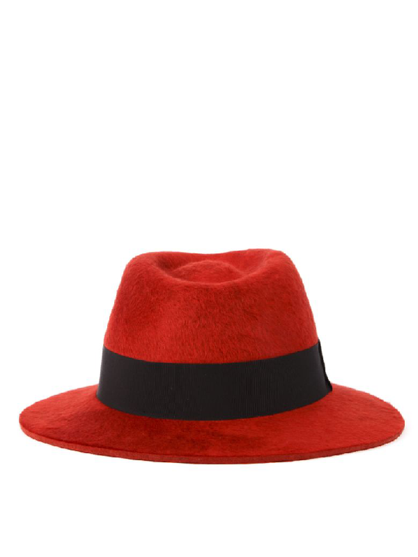 red and black fedora hat