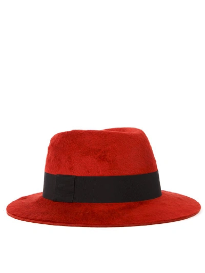 Shop Saint Laurent Red And Black Fedora Hat In Red/black