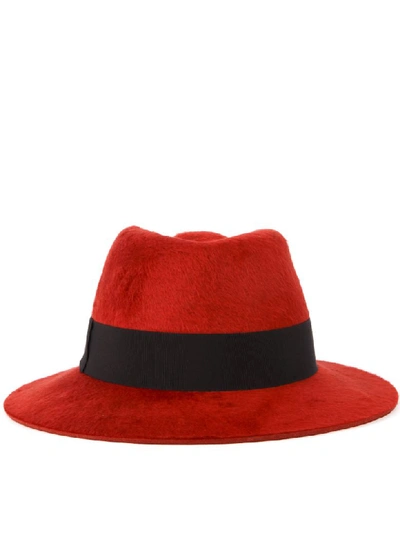 Shop Saint Laurent Red And Black Fedora Hat In Red/black