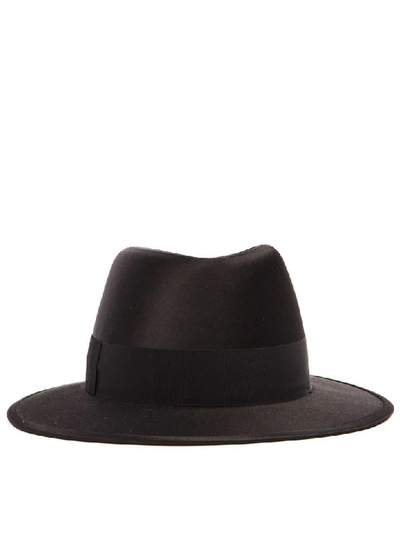 Shop Saint Laurent Black Wool-silk Blend Fedora Hat