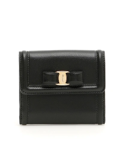 Shop Ferragamo Grain Calfskin Vara Wallet In Black (black)