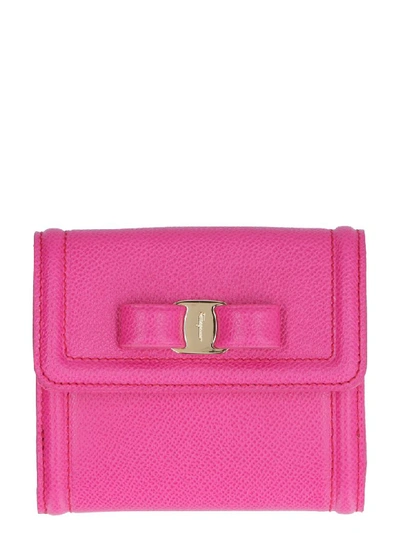 Shop Ferragamo Vara Bow Leather Wallet In Fuchsia