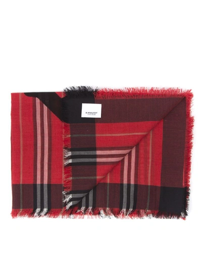 Shop Burberry Red Wool & Silk Monogram Scarf