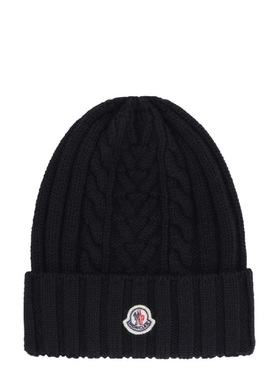 Shop Moncler Cable Knit Beanie In Black