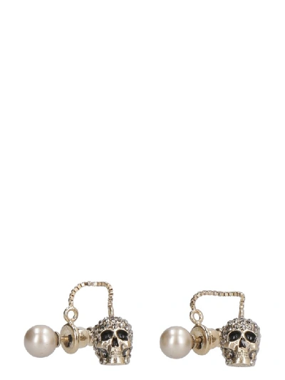 Shop Alexander Mcqueen Earrings With Pearl And Skull In Gold