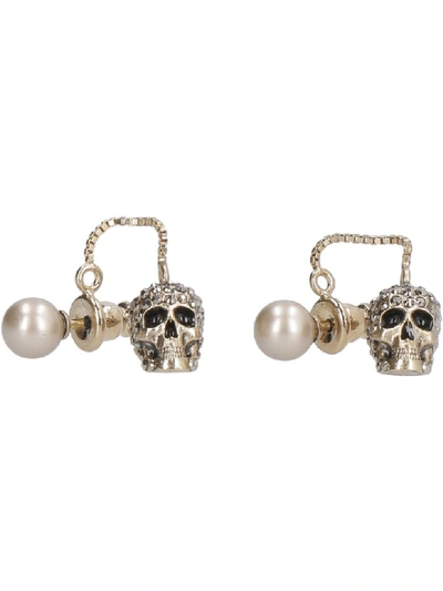 Shop Alexander Mcqueen Earrings With Pearl And Skull In Gold