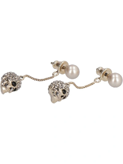 Shop Alexander Mcqueen Earrings With Pearl And Skull In Gold