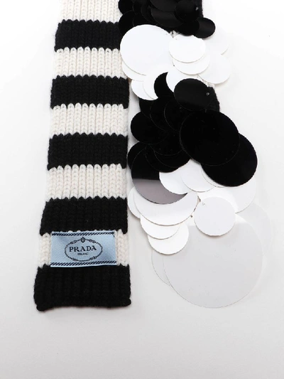 Shop Prada Scarf Paillettes In Bianco+nero