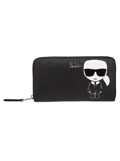 Shop Karl Lagerfeld Logo Plaque Zip Around Wallet In Black