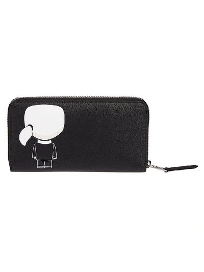 Shop Karl Lagerfeld Logo Plaque Zip Around Wallet In Black