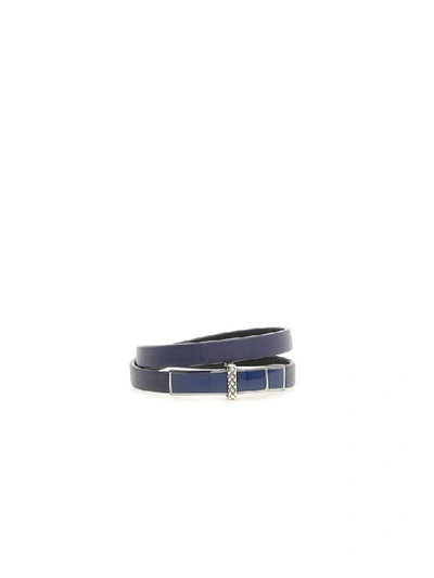 Shop Bottega Veneta Leather Bracelet In Atlantic Atlantic Nero (blue)