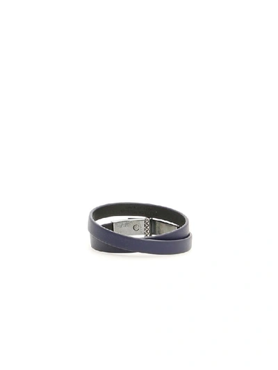 Shop Bottega Veneta Leather Bracelet In Atlantic Atlantic Nero (blue)
