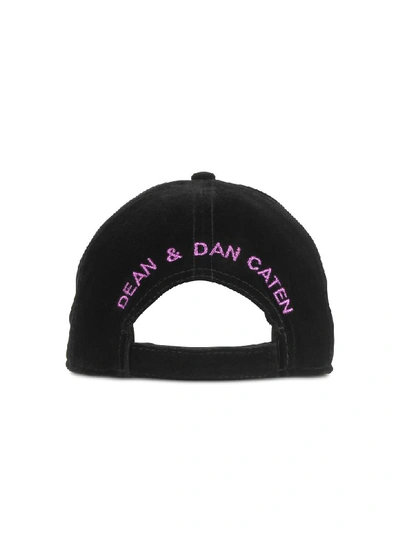 Shop Dsquared2 Velvet And Sequins Signature Baseball Cap In Black / Pink