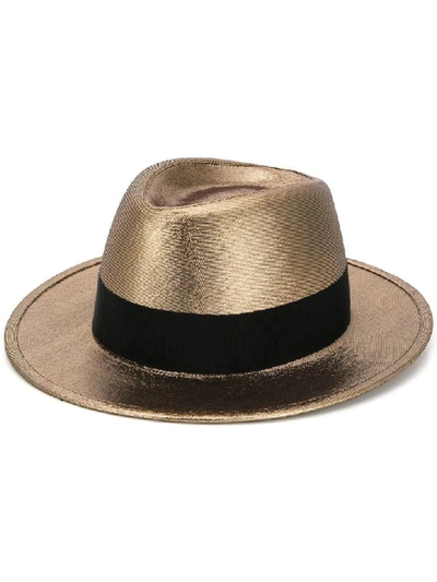 Shop Saint Laurent Metallic Trilby Hat In Gold