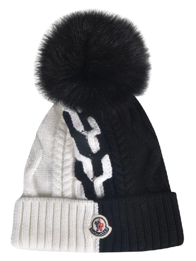 Shop Moncler Contrast Color Beanie In White/black