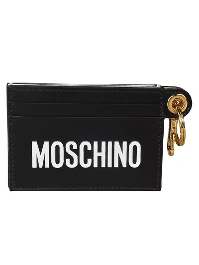 Shop Moschino Keychain Card Holder In Black/white