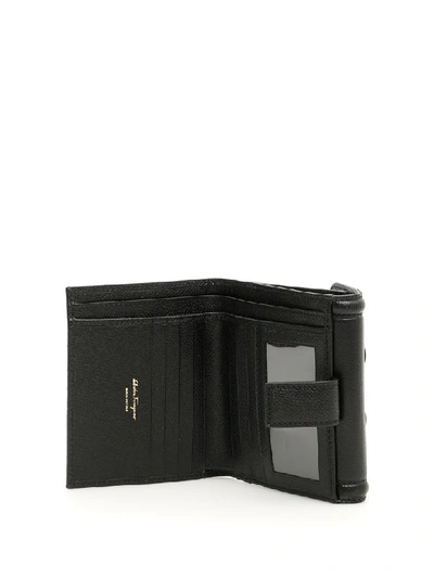 Shop Ferragamo Grain Calfskin Vara Wallet In Grey Black (black)