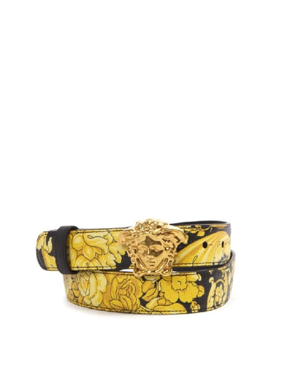 Shop Versace Medusa Baroque Leather Belt In Black/gold